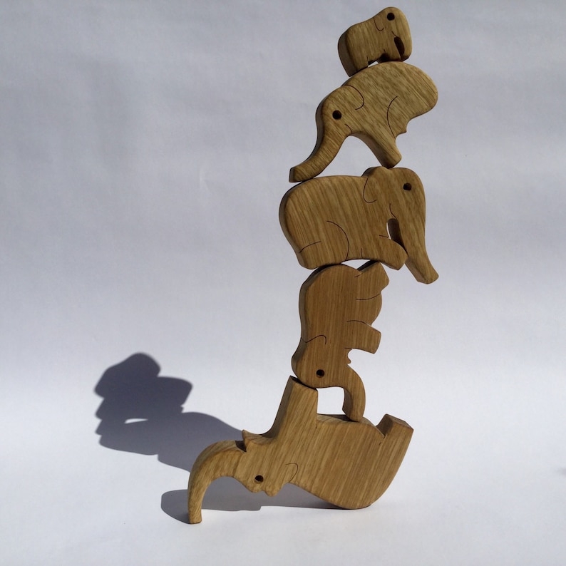 5-Piece Elephant Tower Balance Game Handmade Wooden Family Fun Creative Stacking & Decor, Artisan Craft image 9
