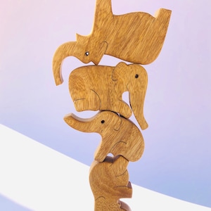 5-Piece Elephant Tower Balance Game Handmade Wooden Family Fun Creative Stacking & Decor, Artisan Craft image 4