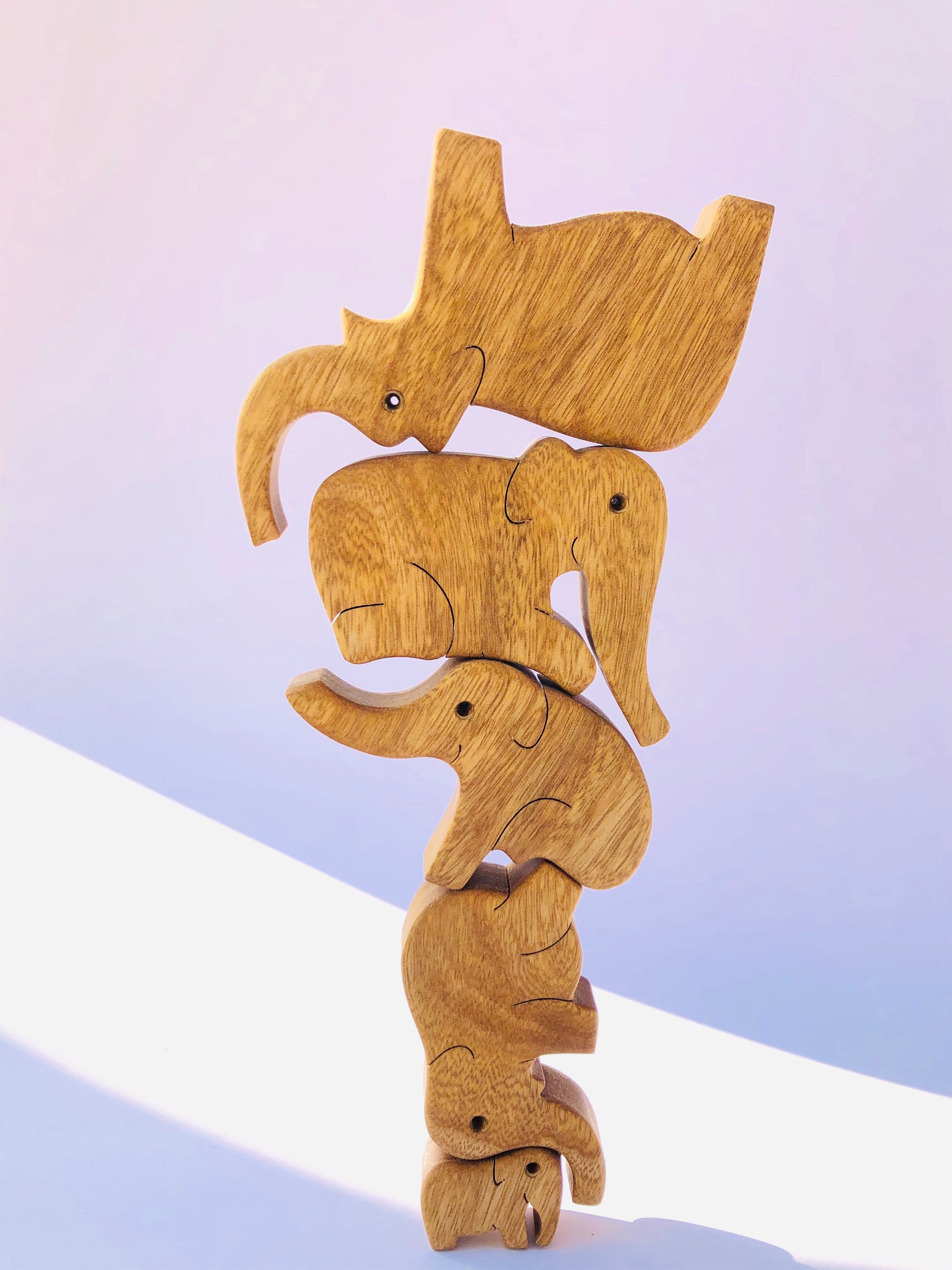 BeginAgain Elefanten-Familie Holzpuzzle – Aus Nachhaltigem Gummibaumholz, Für Kinder Ab 2 Jahren, 5 Teile, 17,5x13 Cm