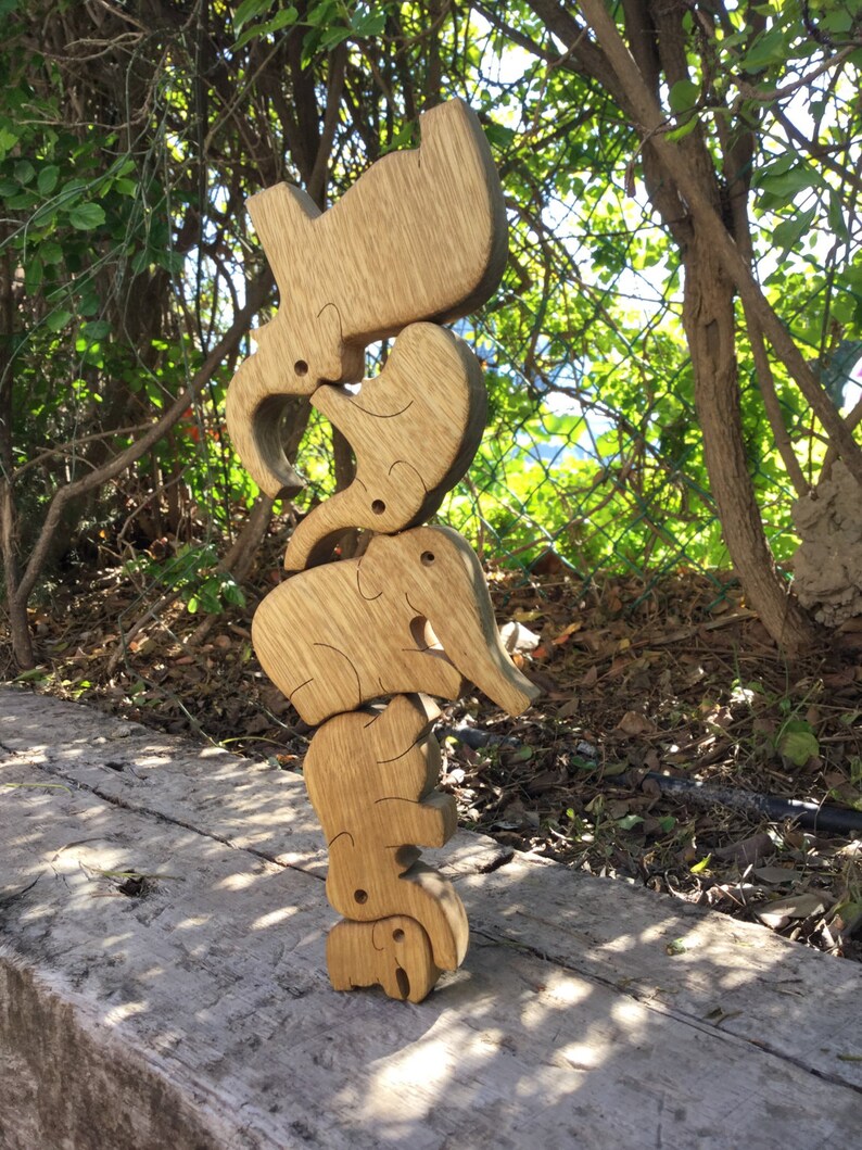5-Piece Elephant Tower Balance Game Handmade Wooden Family Fun Creative Stacking & Decor, Artisan Craft image 6