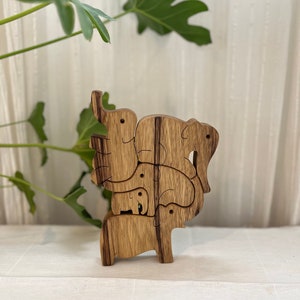 Wooden Elephant Stacking Puzzle - Handmade Tower Balance Game - Eco-Friendly 5-Piece Toy for Kids & Family Fun