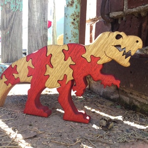 Colorful T-Rex Wooden Puzzle Handcrafted Dinosaur Jigsaw for Kids & Collectors Jurassic Fun Decor Piece image 4