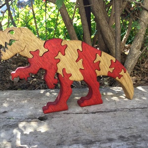 Colorful T-Rex Wooden Puzzle Handcrafted Dinosaur Jigsaw for Kids & Collectors Jurassic Fun Decor Piece image 3