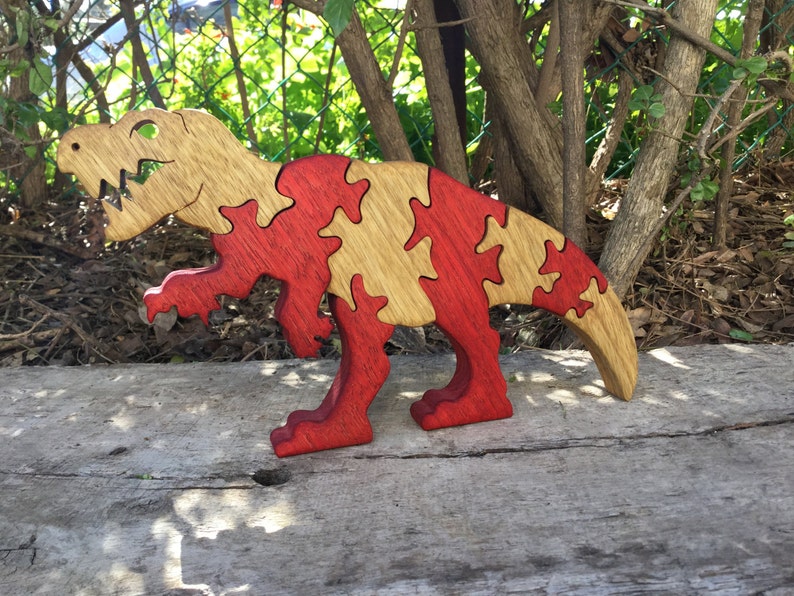 Colorful T-Rex Wooden Puzzle Handcrafted Dinosaur Jigsaw for Kids & Collectors Jurassic Fun Decor Piece image 3