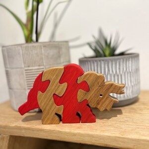 Wooden Puzzle Dinosaur Puzzle Wood Toy Wooden Triceratops puzzle Wood Puzzle Birthday Gift Kids Gift Jigsaw Puzzle image 6