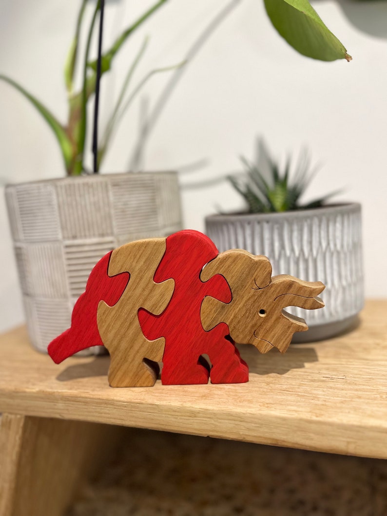 Wooden Puzzle Dinosaur Puzzle Wood Toy Wooden Triceratops puzzle Wood Puzzle Birthday Gift Kids Gift Jigsaw Puzzle image 6