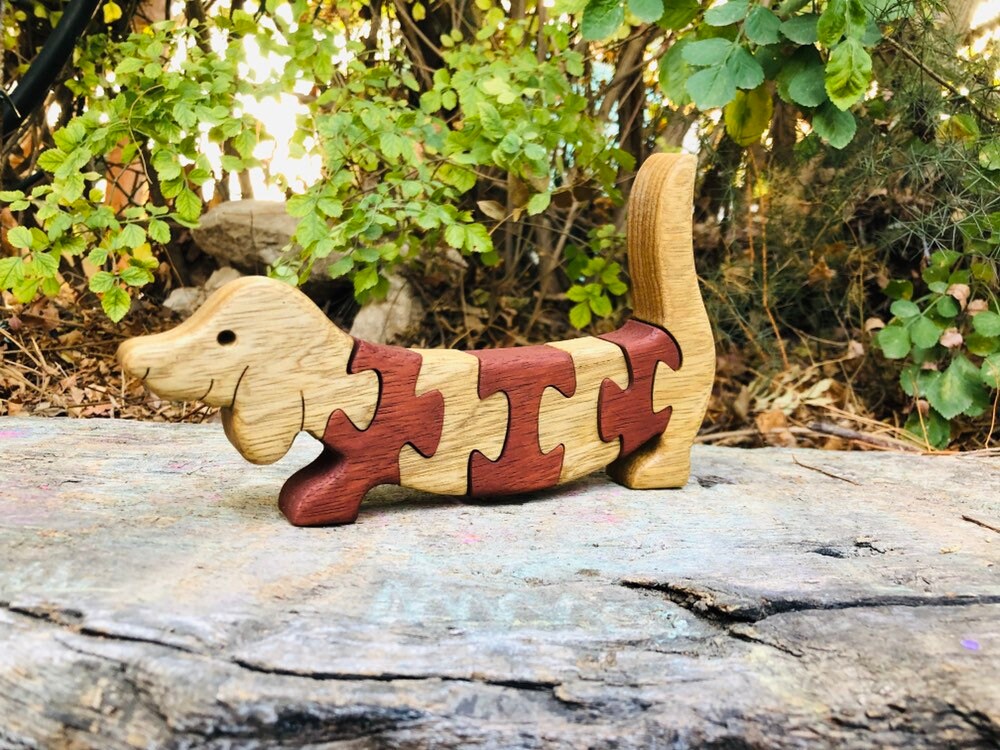 Dog puzzle Wooden toys Wood puzzle Gift for kids Dachshund Etsy