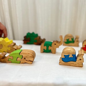 Set of 5 Baby Puzzles - Wood Animal Puzzles - Kids&#39; Game - Collectible Decor - Educational Play