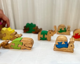 Set of 5 Baby Puzzles - Wood Animal Puzzles - Kids' Game - Collectible Decor - Educational Play