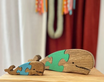 Charming Ocean Adventure: Handmade Wooden Whale Puzzle for Toddlers & Marine Life Enthusiasts