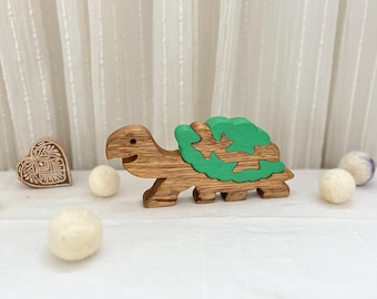 Custom 4-Piece Wooden Turtle Puzzle for Kids 3-4 Years - Optional Baby Turtle Add-On - Eco-Friendly, Educational Toy