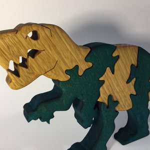 Colorful T-Rex Wooden Puzzle Handcrafted Dinosaur Jigsaw for Kids & Collectors Jurassic Fun Decor Piece image 9