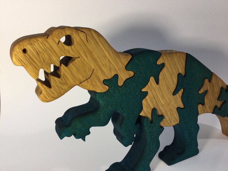 Colorful T-Rex Wooden Puzzle Handcrafted Dinosaur Jigsaw for Kids & Collectors Jurassic Fun Decor Piece image 9