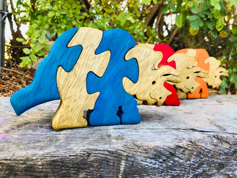 Wooden Puzzle Dinosaur Puzzle Wood Toy Wooden Triceratops puzzle Wood Puzzle Birthday Gift Kids Gift Jigsaw Puzzle image 10