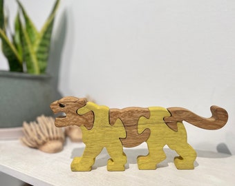 Handmade Striped Tiger Wooden Puzzle - Unique Jungle Animal Jigsaw, Educational Toy, Perfect Kids' Room Decor, Wildlife Enthusiast Gift