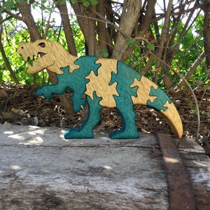 Colorful T-Rex Wooden Puzzle Handcrafted Dinosaur Jigsaw for Kids & Collectors Jurassic Fun Decor Piece image 7