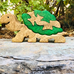 Custom 4-Piece Wooden Turtle Puzzle for Kids 3-4 Years Optional Baby Turtle Add-On Eco-Friendly, Educational Toy image 2