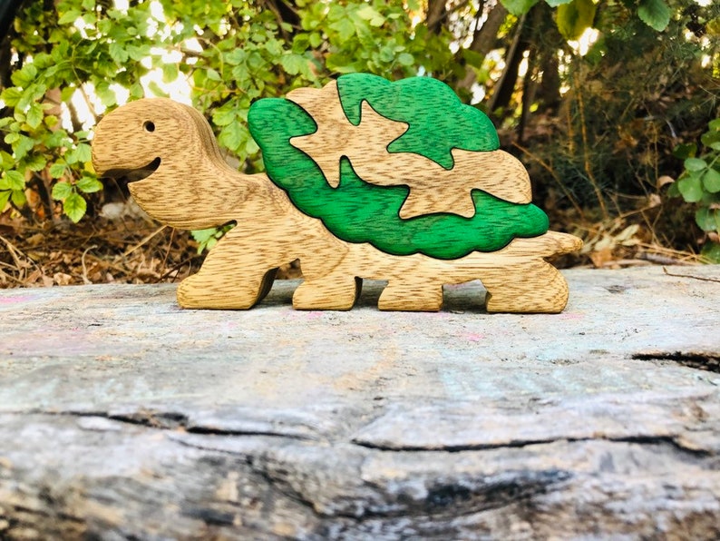 Custom 4-Piece Wooden Turtle Puzzle for Kids 3-4 Years Optional Baby Turtle Add-On Eco-Friendly, Educational Toy image 2