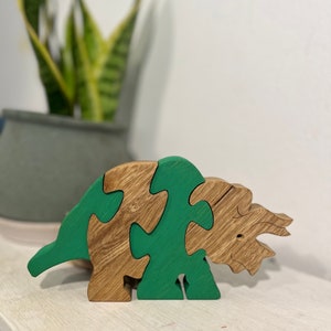 Wooden Puzzle Dinosaur Puzzle Wood Toy Wooden Triceratops puzzle Wood Puzzle Birthday Gift Kids Gift Jigsaw Puzzle image 5