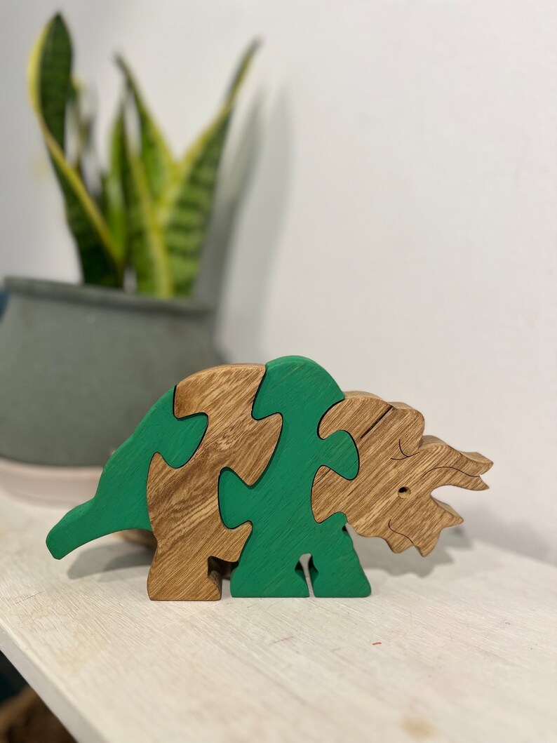 Wooden Puzzle Dinosaur Puzzle Wood Toy Wooden Triceratops puzzle Wood Puzzle Birthday Gift Kids Gift Jigsaw Puzzle image 5