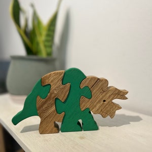 Wooden Puzzle Dinosaur Puzzle Wood Toy Wooden Triceratops puzzle Wood Puzzle Birthday Gift Kids Gift Jigsaw Puzzle image 8