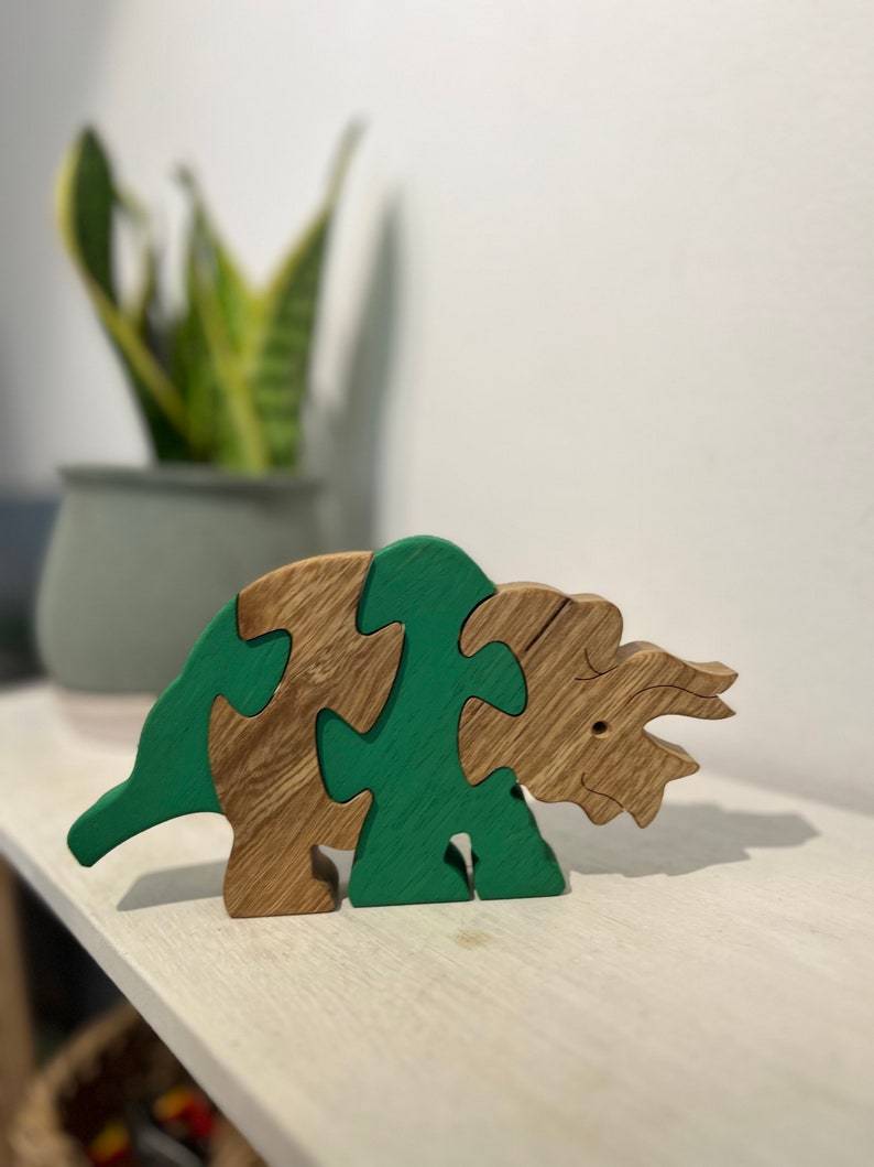 Wooden Puzzle Dinosaur Puzzle Wood Toy Wooden Triceratops puzzle Wood Puzzle Birthday Gift Kids Gift Jigsaw Puzzle image 8