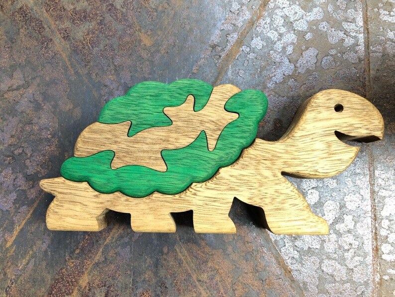 Custom 4-Piece Wooden Turtle Puzzle for Kids 3-4 Years Optional Baby Turtle Add-On Eco-Friendly, Educational Toy image 1