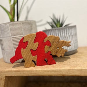 Wooden Puzzle Dinosaur Puzzle Wood Toy Wooden Triceratops puzzle Wood Puzzle Birthday Gift Kids Gift Jigsaw Puzzle image 2