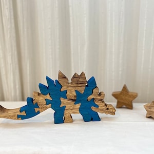 Vibrant Handmade Stegosaurus Puzzle - Dinosaur Wooden Jigsaw, Customizable Educational Toy, Prehistoric Decor, Unique Gift for Dino Lovers