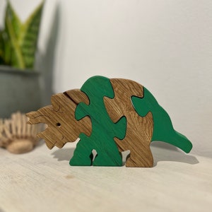 Wooden Puzzle Dinosaur Puzzle Wood Toy Wooden Triceratops puzzle Wood Puzzle Birthday Gift Kids Gift Jigsaw Puzzle image 7