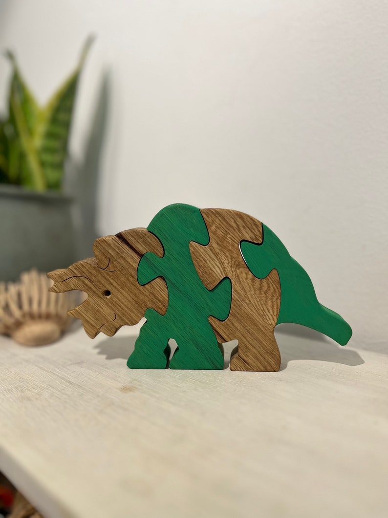 Wooden Puzzle Dinosaur Puzzle Wood Toy Wooden Triceratops puzzle Wood Puzzle Birthday Gift Kids Gift Jigsaw Puzzle image 7