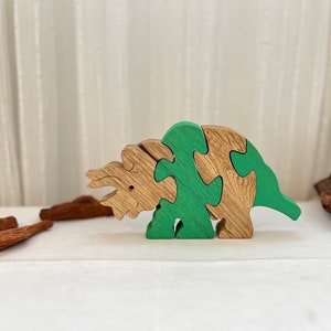 Wooden Puzzle - Dinosaur Puzzle - Wood Toy - Wooden Triceratops puzzle - Wood Puzzle - Birthday Gift -  Kids Gift - Jigsaw Puzzle