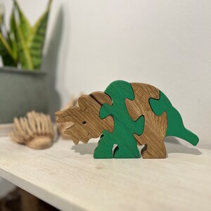 Wooden Puzzle Dinosaur Puzzle Wood Toy Wooden Triceratops puzzle Wood Puzzle Birthday Gift Kids Gift Jigsaw Puzzle image 1