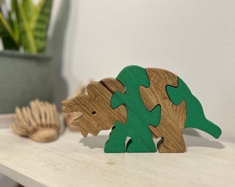 Wooden Puzzle - Dinosaur Puzzle - Wood Toy - Wooden Triceratops puzzle - Wood Puzzle - Birthday Gift -  Kids Gift - Jigsaw Puzzle