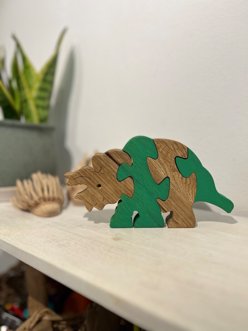 Wooden Puzzle Dinosaur Puzzle Wood Toy Wooden Triceratops puzzle Wood Puzzle Birthday Gift Kids Gift Jigsaw Puzzle image 1