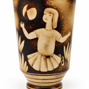 Gunnar Nylund Rörstrand Flambé Unik Vase, dekoriert von Gull Weinberg, 1940, 19 cm