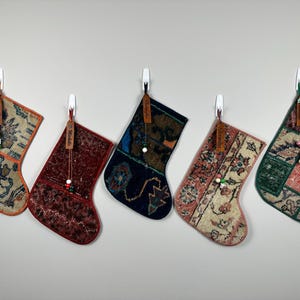 Personalized Handmade Rug Christmas Stocking, Vintage Boho Holiday Decor
