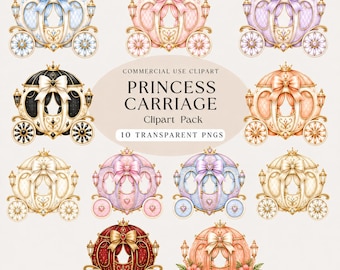 Sprookjesachtige prinsessenkoets clipart PNG, Assepoesterkoets, prinsessen clipart, aquarel sprookje, verjaardag download, commercieel gebruik