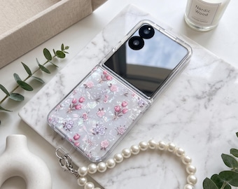 Pink Tulip Pearl Case Samsung Z Flip 5 6 7