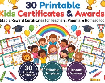 30 Editable Kids Achievement Certificates