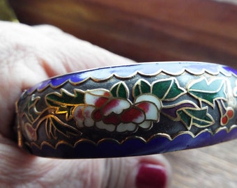 1920s Chinese champleve cloisonne hinged bangle bracelet
