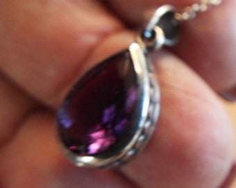 sterling silver African Amethyst teardrop pendant