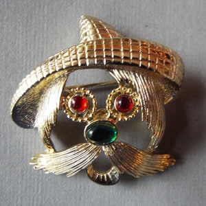JJ Jonette face  pin mustache sombraro pin scarecrow pin Mexican pin southwestern