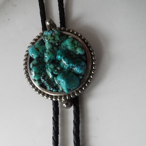 vintage faux turquoise nugget oval bolo tie 36&quot; long black leather cord