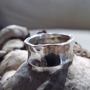 modernist sterling silver hammered wedding wide  ring cigar band promise ring engagement ring size 7