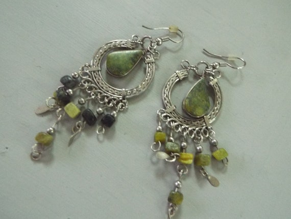 Bohemian style long dangle beaded   jade earrings… - image 2