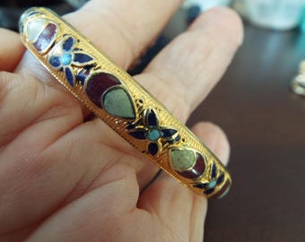 vintage  Chinese cloisonne bangle bracelet Asian art  Chinese export ceramic 2.5" opening medium wrist