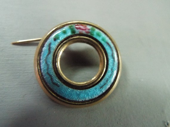 blue French enamel Guilloche with rose  circle pi… - image 1