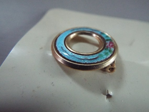 blue French enamel Guilloche with rose  circle pi… - image 3
