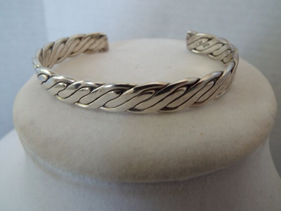Sterling Silver 950 Mexican Twisted Rope Cuff Bracelet 27 Grams